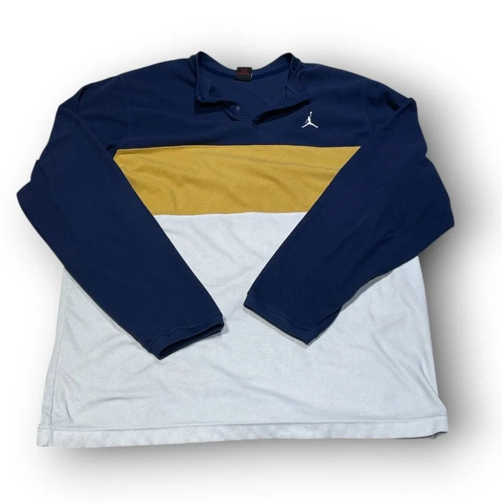 Vtg‎ Nike Jordan Fleece Shirt Adult XXL Colorblock Henley Long Sleeve Blue Y2K